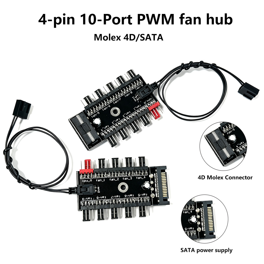 Pc Power Supply - 10포트 4핀 PWM 팬 허브 분배기,