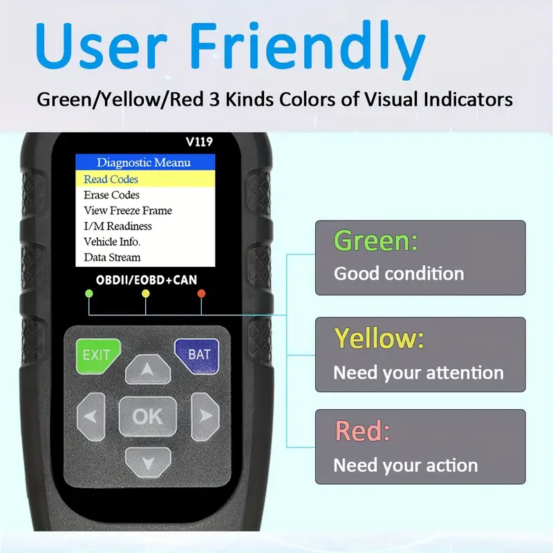 V119 OBD2 스캐너 코드 리더 USB 전원 공급  - Power Supply Tester 리뷰 및 가격